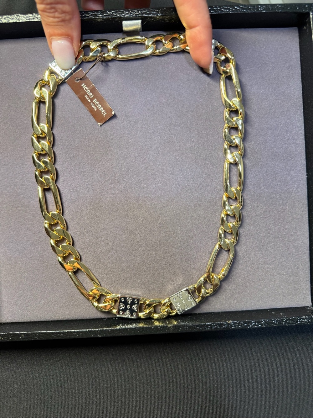 NWT Henri Bendel Petal Monogram Collar Necklace Gold